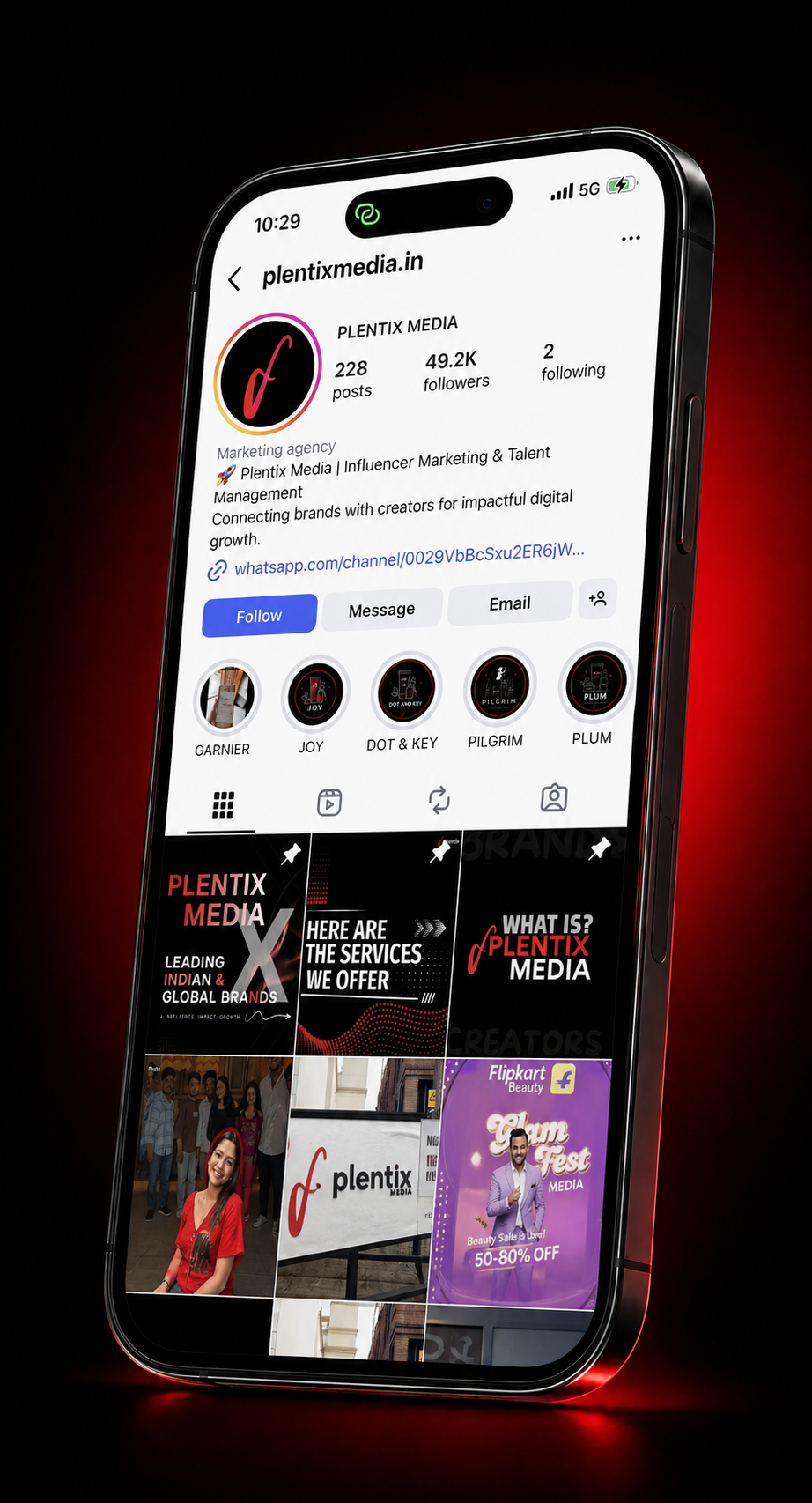 Plentix Media creator community displayed on a smartphone